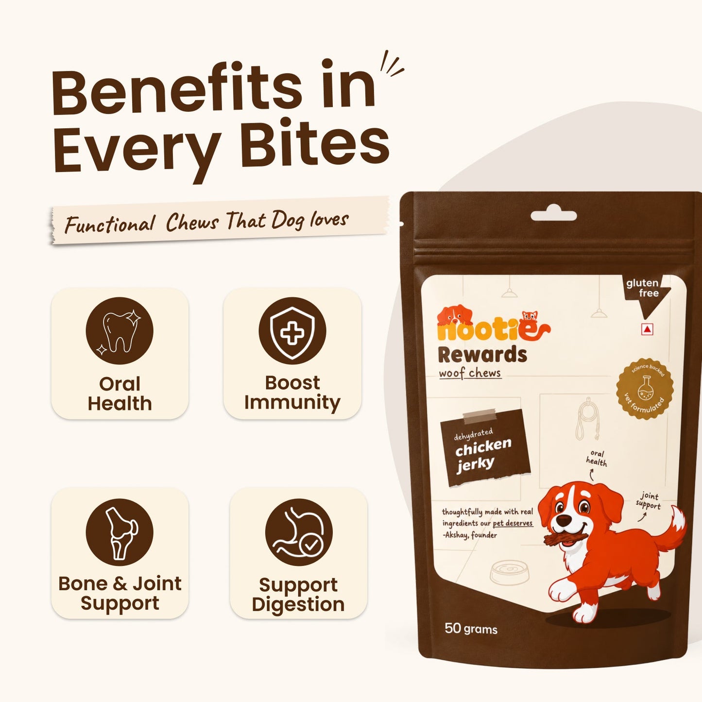 Rewards Woof Chews Crunchy for Dogs (50g) | Dehydrated Chicken Jerky - nootie.in