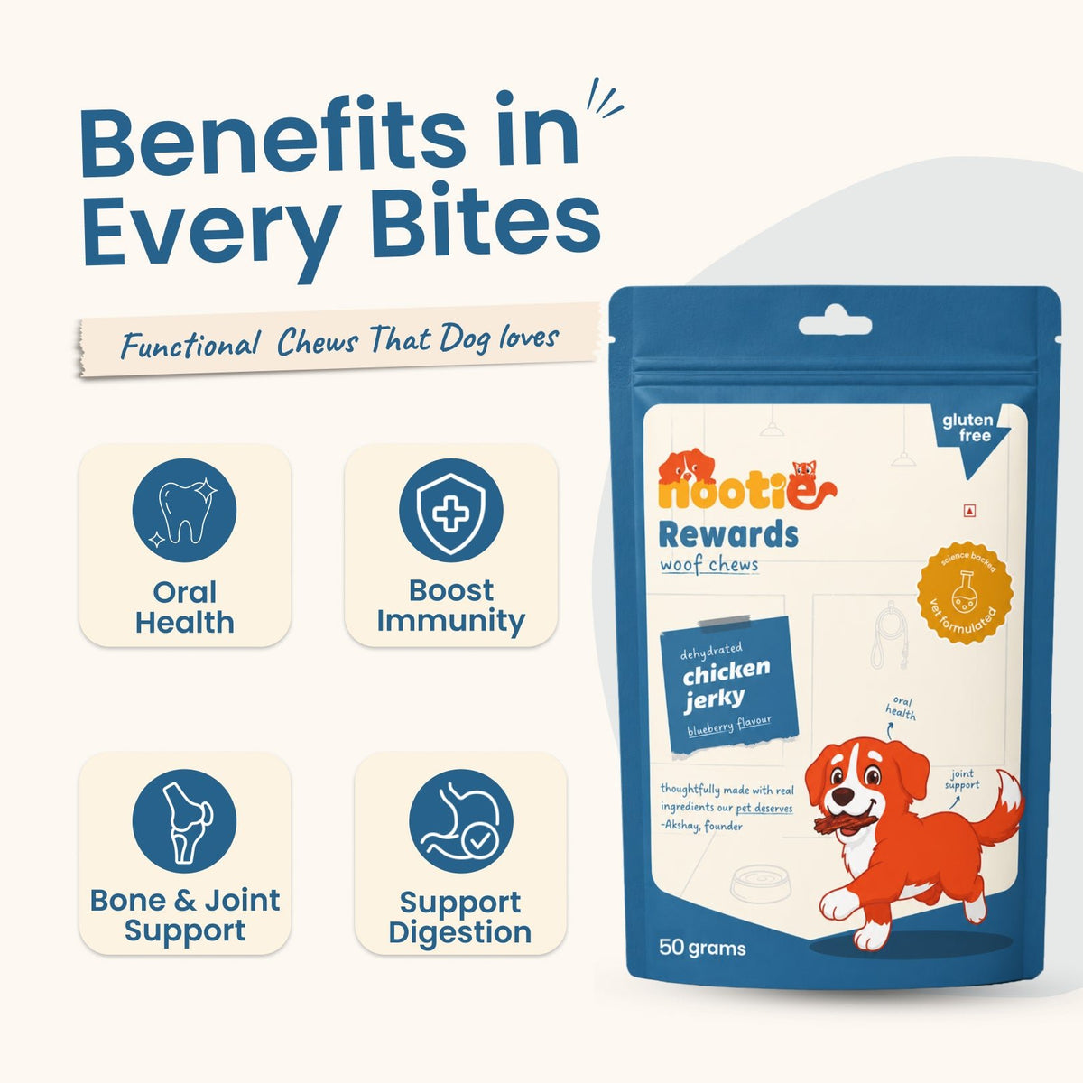 Rewards Woof Chews Crunchy for Dogs (50g) | Dehydrated Chicken Jerky and Blueberry - nootie.in
