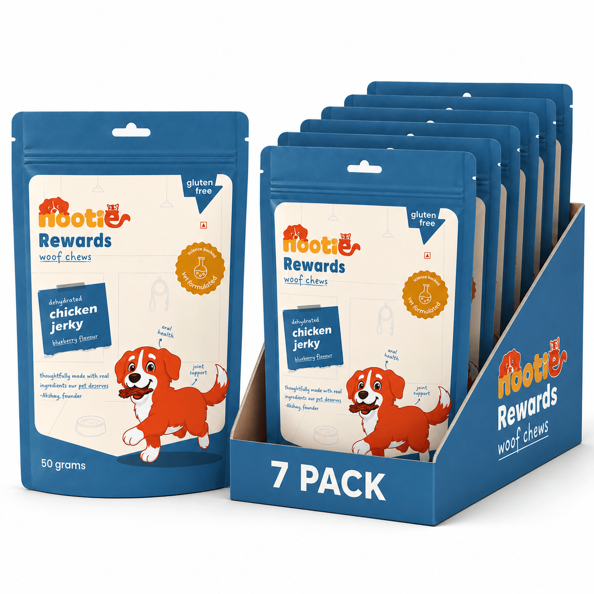 Rewards Woof Chews Crunchy for Dogs (50g) | Dehydrated Chicken Jerky and Blueberry - nootie.in