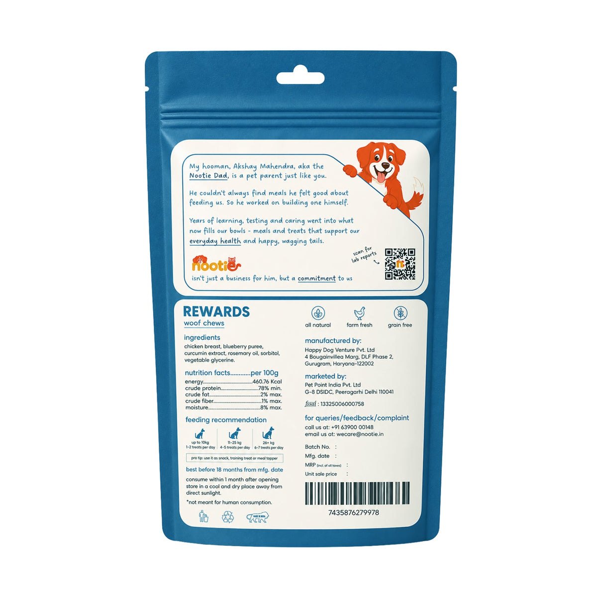 Rewards Woof Chews Crunchy for Dogs (50g) | Dehydrated Chicken Jerky and Blueberry - nootie.in