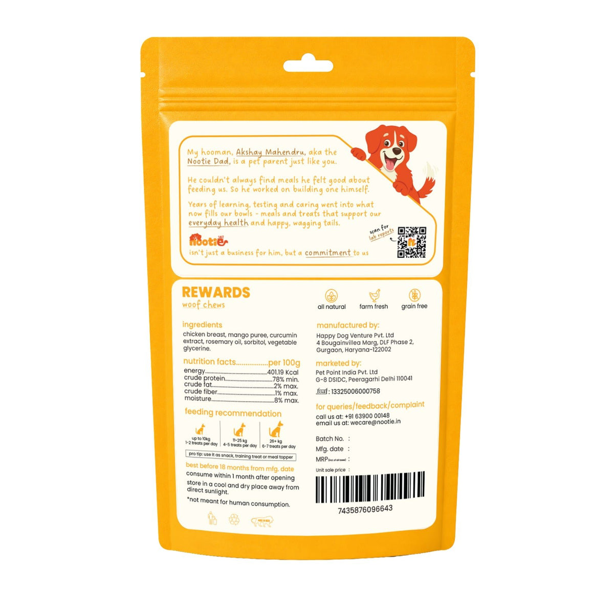 Rewards Woof Chews Crunchy for Dogs (50g) | Dehydrated Chicken Jerky and Mango - nootie.in