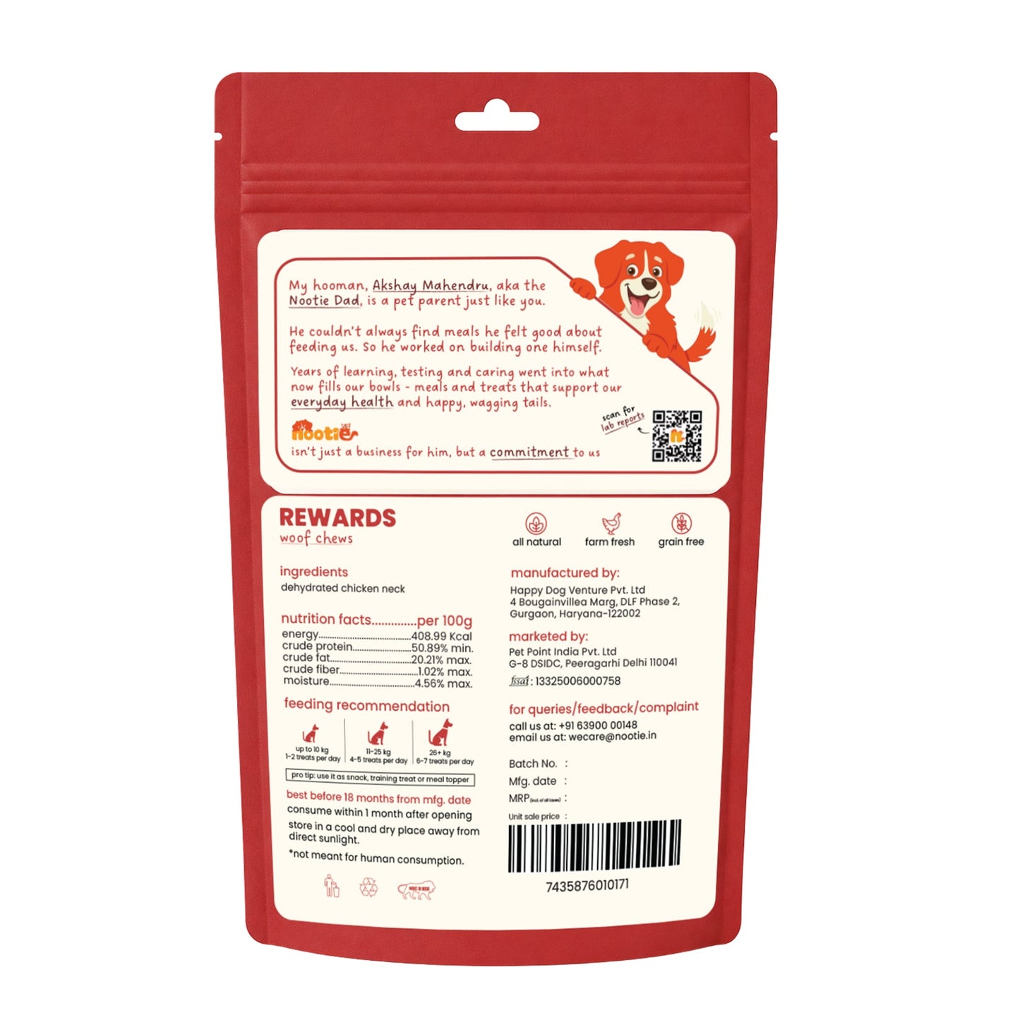 Rewards Woof Chews Crunchy for Dogs (70g) | Dehydrated Chicken Neck - nootie.in