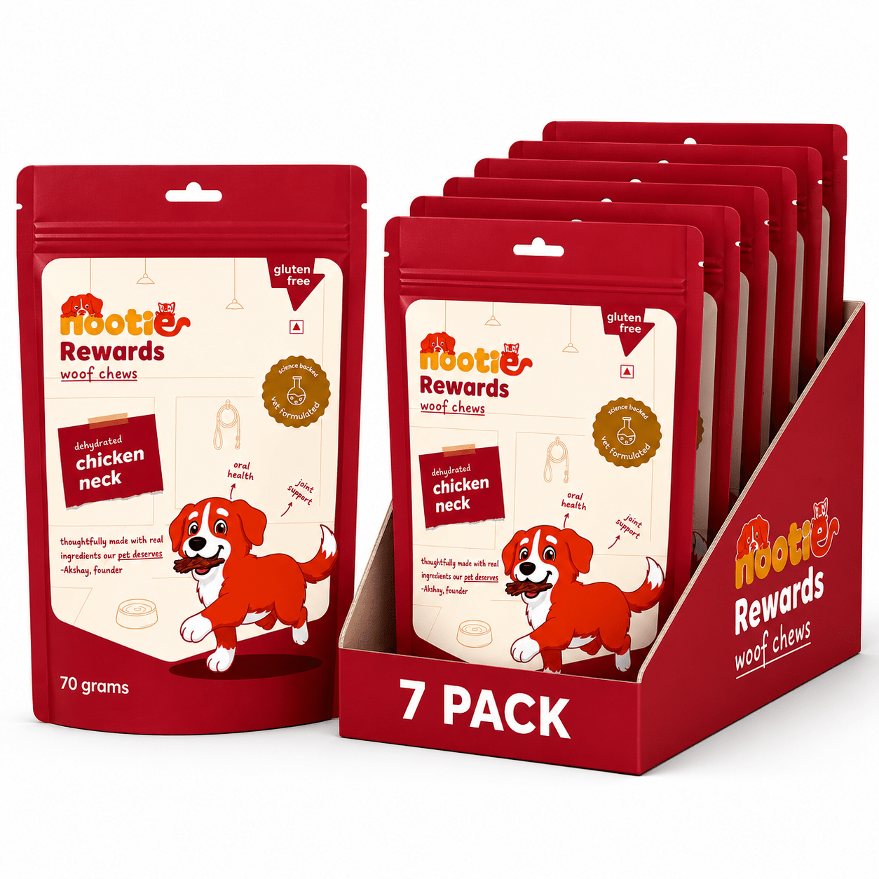 Rewards Woof Chews Crunchy for Dogs (70g) | Dehydrated Chicken Neck - nootie.in