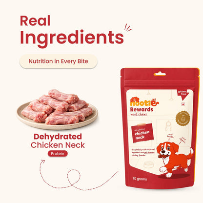 Rewards Woof Chews Crunchy for Dogs (70g) | Dehydrated Chicken Neck - nootie.in