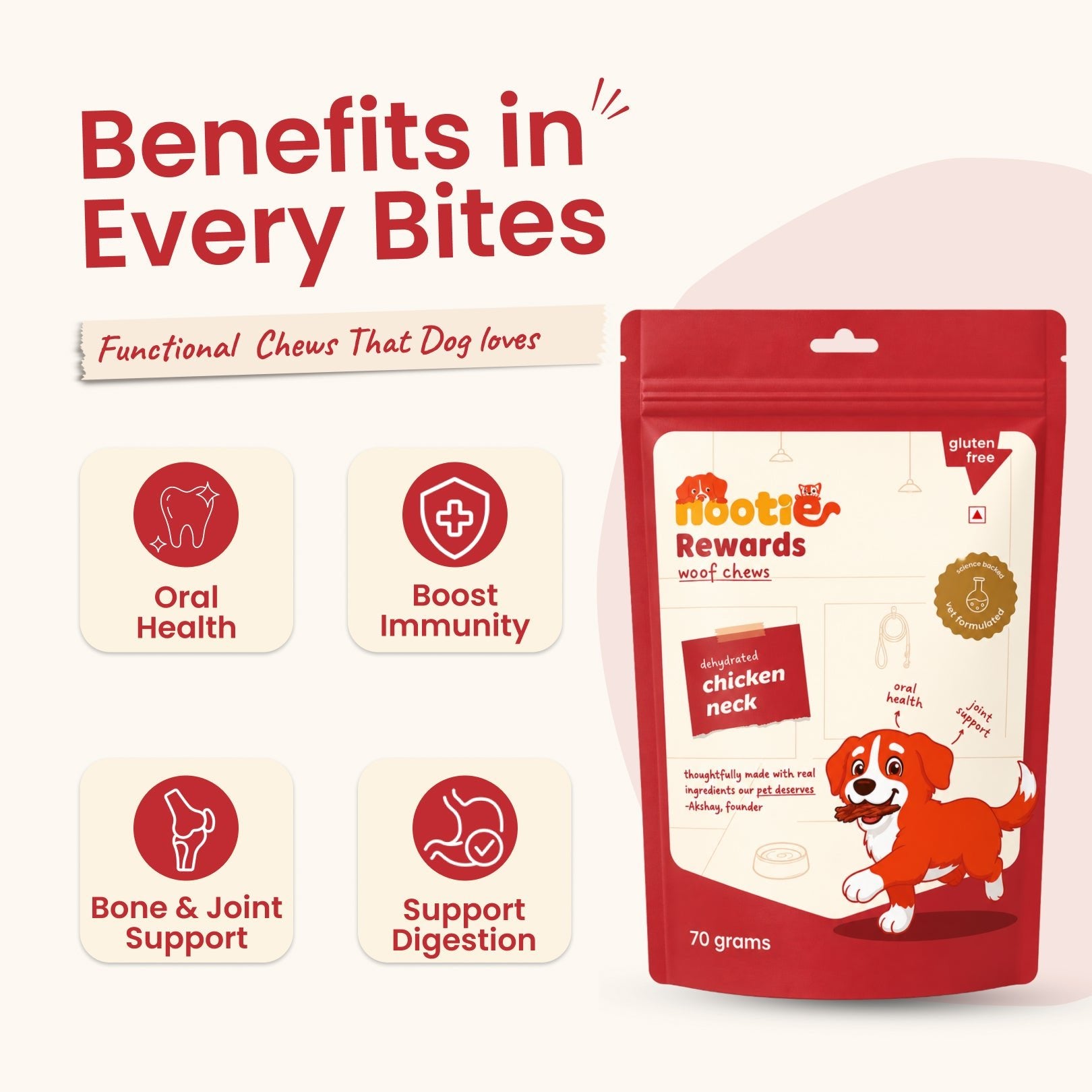 Rewards Woof Chews Crunchy for Dogs (70g) | Dehydrated Chicken Neck - nootie.in