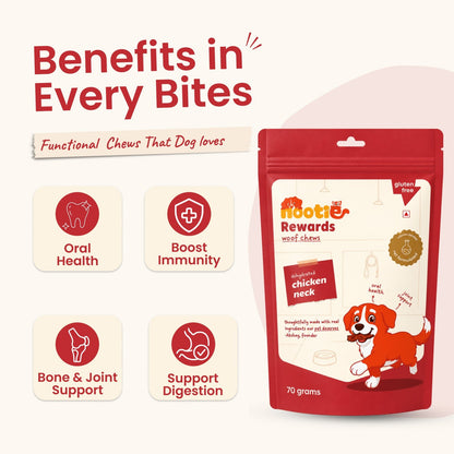 Rewards Woof Chews Crunchy for Dogs (70g) | Dehydrated Chicken Neck - nootie.in