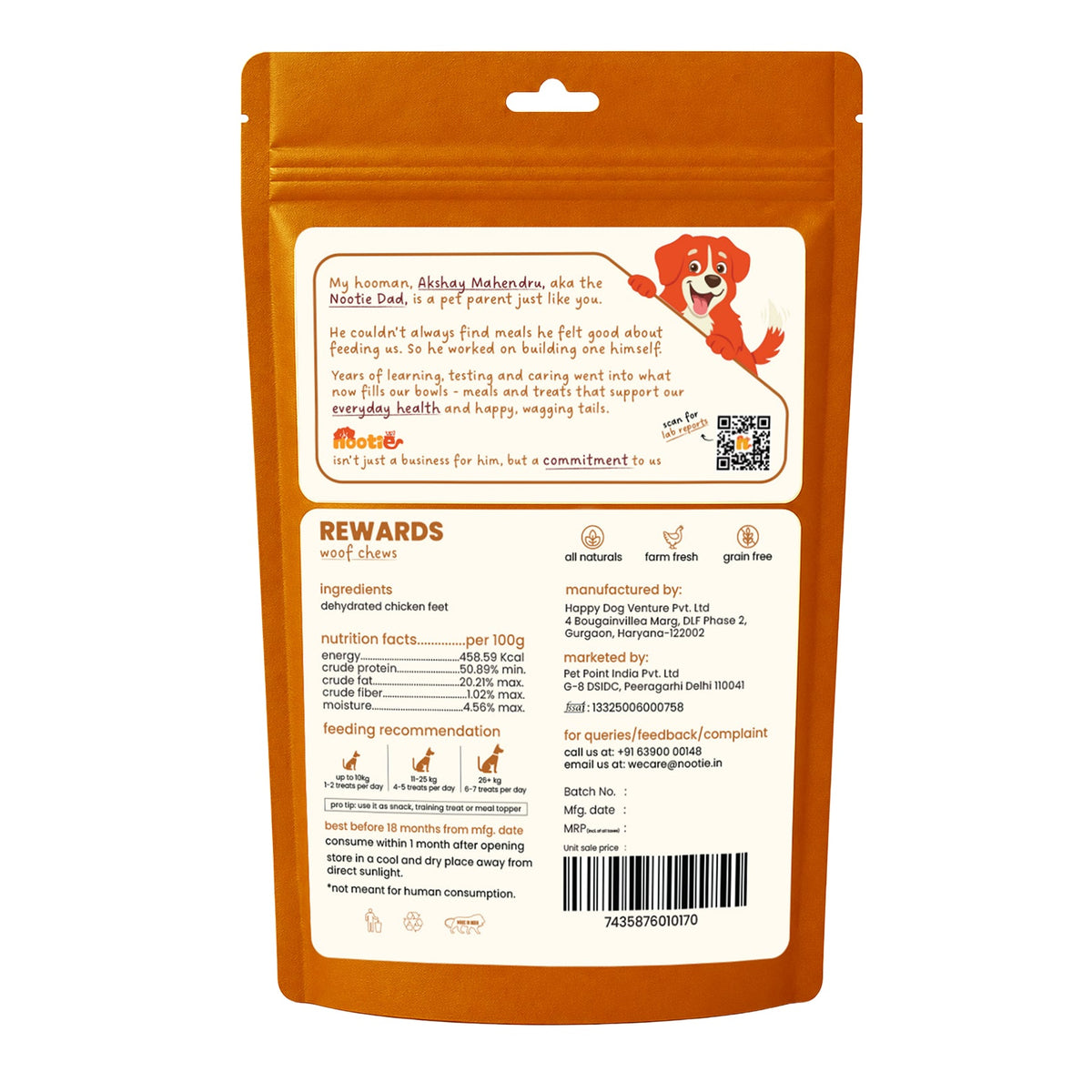 Rewards Woof Chews Crunchy for Dogs (80g) | Dehydrated Chicken Feet - nootie.in