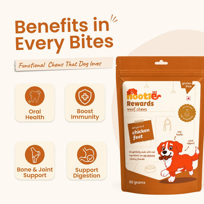 Rewards Woof Chews Crunchy for Dogs (80g) | Dehydrated Chicken Feet - nootie.in
