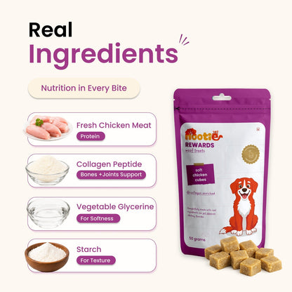Rewards Woof Treats for Dogs (50g) | Soft Chicken Cubes - nootie.in