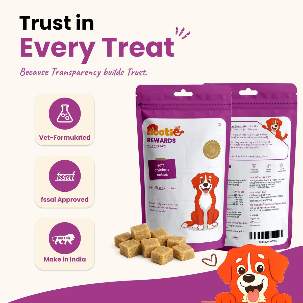 Rewards Woof Treats for Dogs (50g) | Soft Chicken Cubes - nootie.in