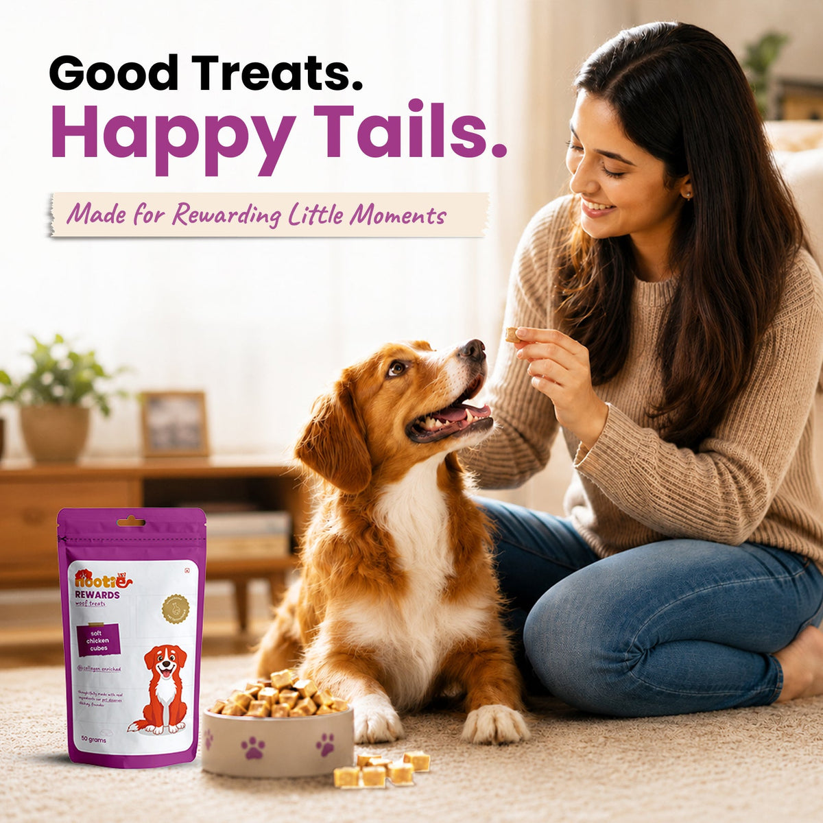 Rewards Woof Treats for Dogs (50g) | Soft Chicken Cubes - nootie.in
