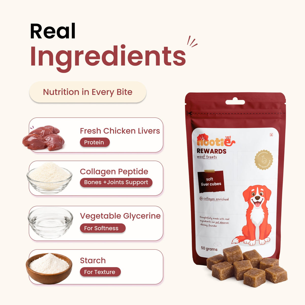Rewards Woof Treats for Dogs (50g) | Soft Liver Cubes - nootie.in