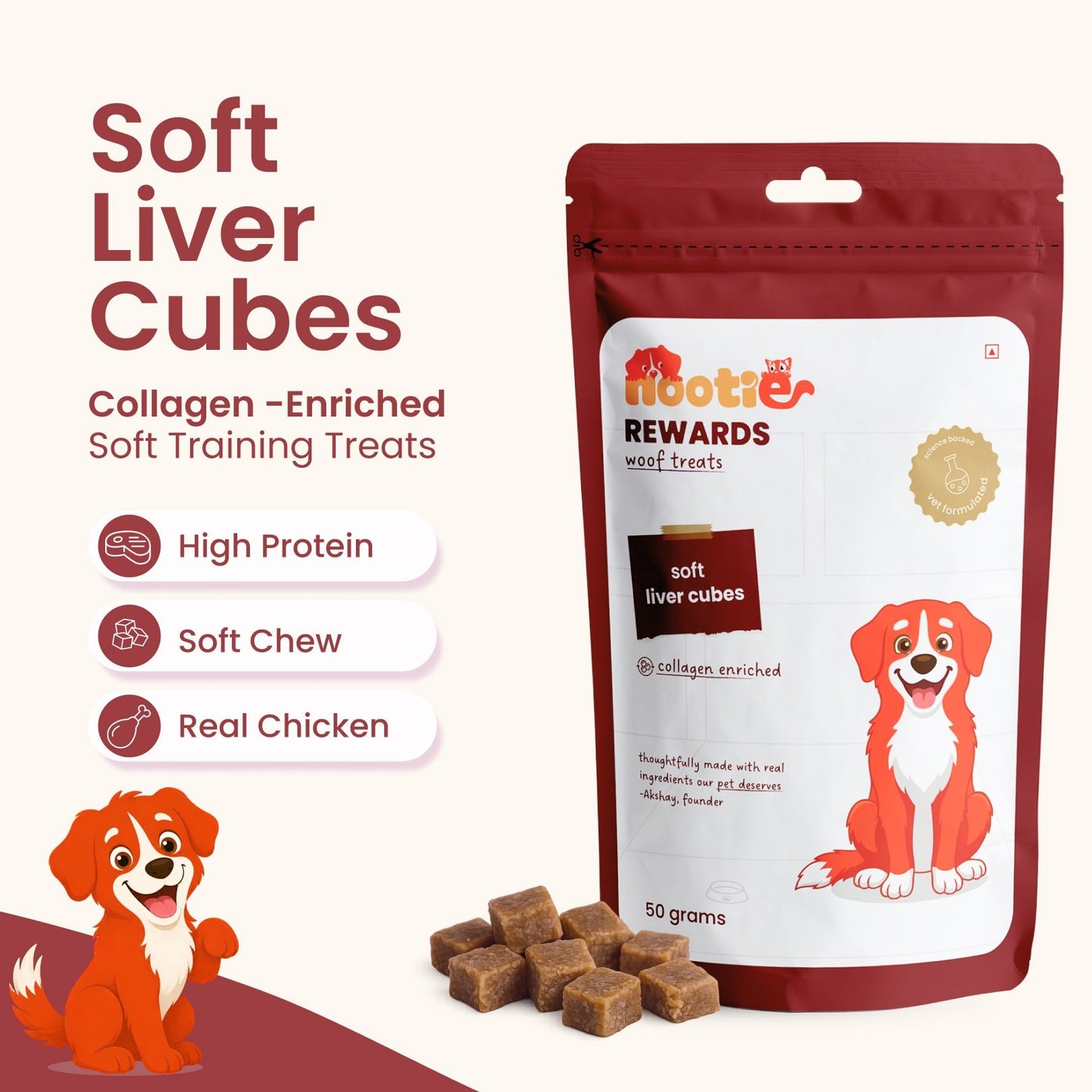 Rewards Woof Treats for Dogs (50g) | Soft Liver Cubes - nootie.in