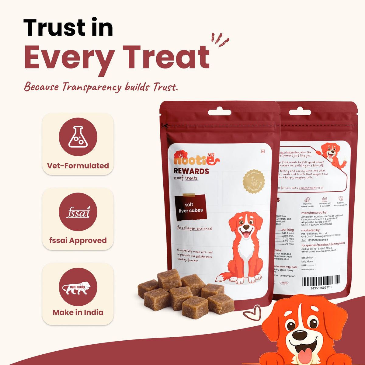 Rewards Woof Treats for Dogs (50g) | Soft Liver Cubes - nootie.in