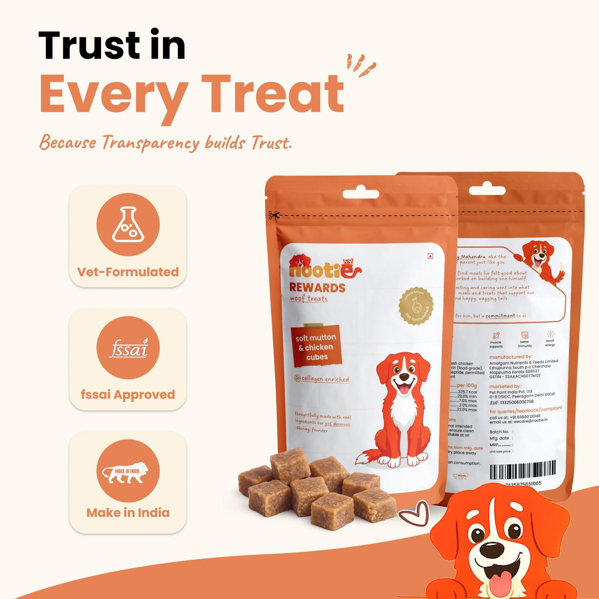Rewards Woof Treats for Dogs (50g) | Soft Mutton & Chicken Cubes - nootie.in