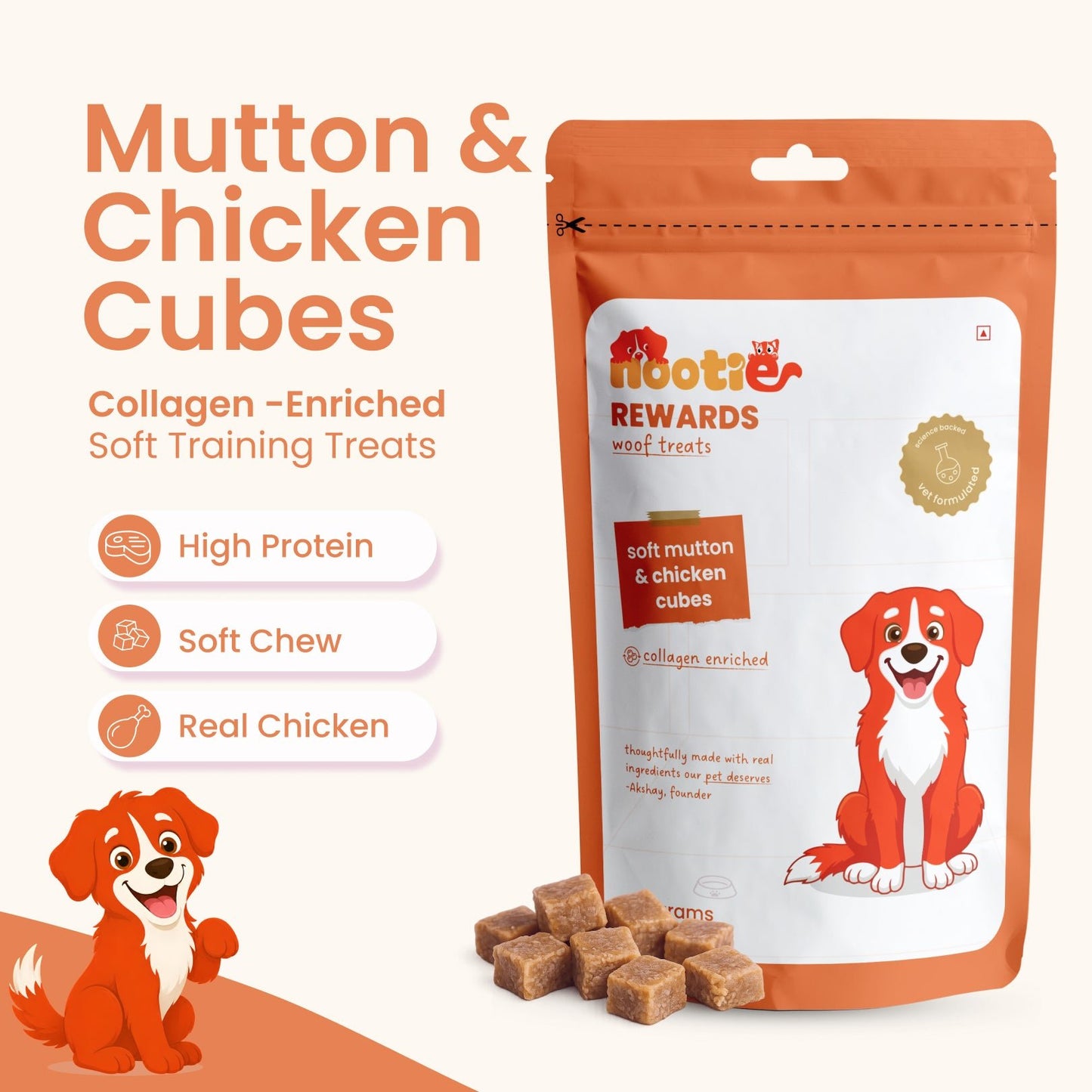 Rewards Woof Treats for Dogs (50g) | Soft Mutton & Chicken Cubes - nootie.in