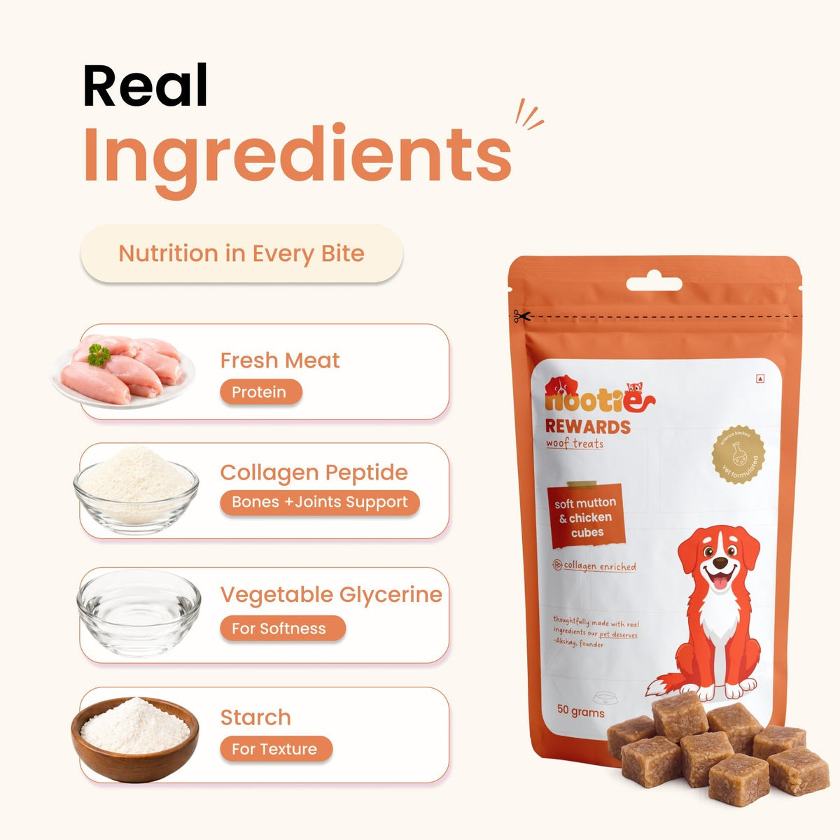 Rewards Woof Treats for Dogs (50g) | Soft Mutton & Chicken Cubes - nootie.in