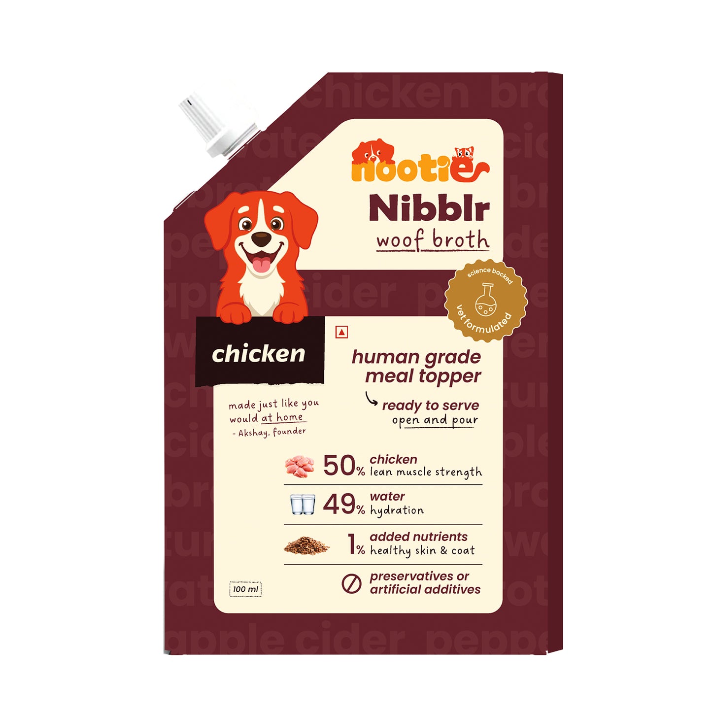 Nibblr Woof Broth - Hydrating Meal Topper for Dogs (100 ml) | Chicken Bone Broth