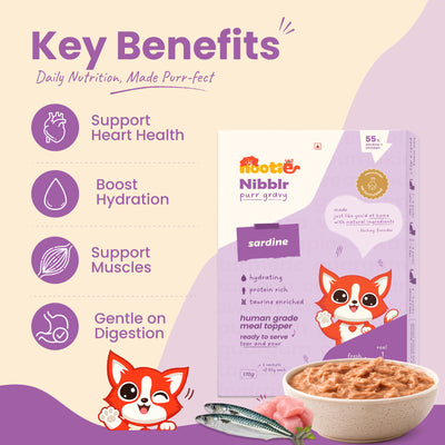 Nibblr Purr Gravy for Cats (170g) | Sardine - Taurine-Enriched, High-Protein Meal Topper for Cat