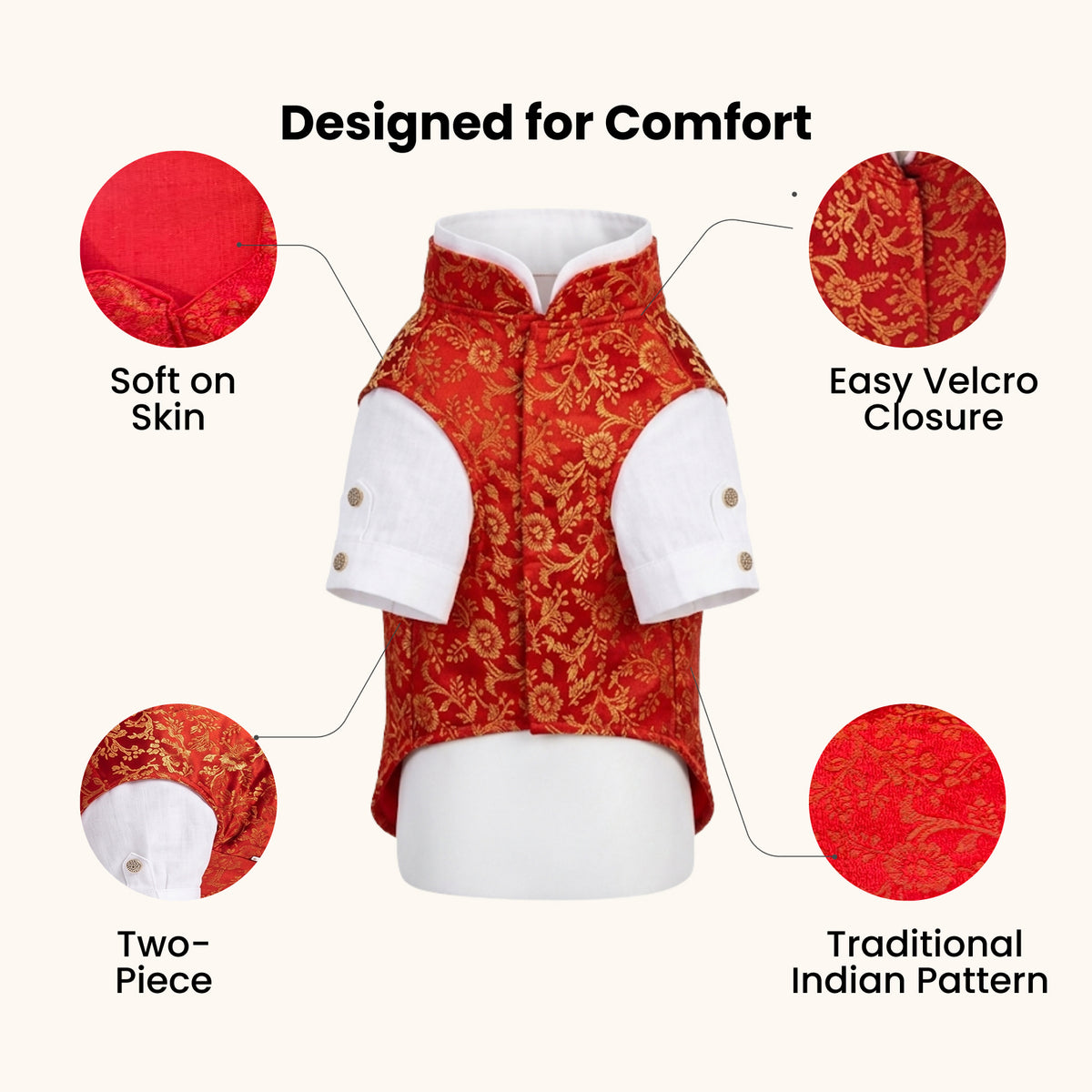 Nootie Dog Kurta Jacket Set - Red & Gold