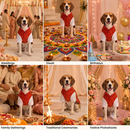 Nootie Dog Kurta Jacket Set - Red & Gold