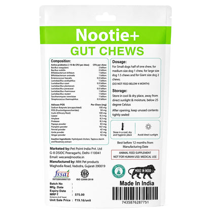 Nootie+ Health Chews for Dogs (30 chews) | Probiotics for Gut Health - Digestive Support, Firmer Stools & Yeast Balance