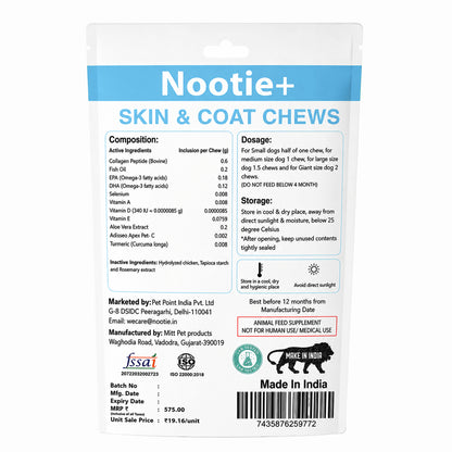 Nootie+ Health Chews for Dogs (30 chews) | Skin and Coat - Hydrates Skin, Reduces Itching & Shedding
