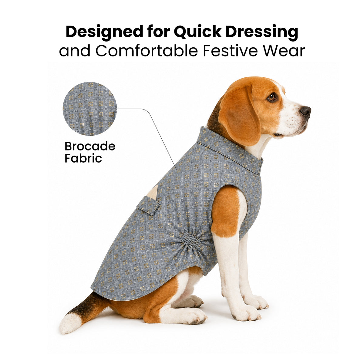 Nootie Dog Kurta - Grey Brocade | Traditional Ethnic Outfit for Weddings, Festivals and Celebrations