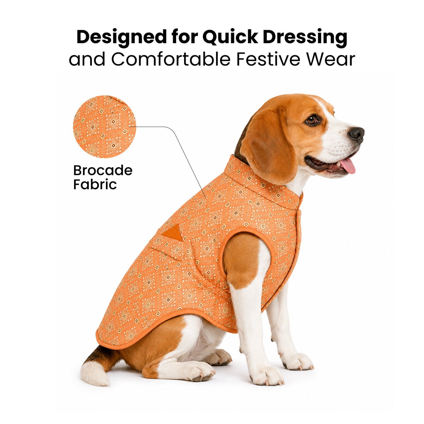 Nootie Dog Kurta - Peach Brocade | Traditional Ethnic Outfit for Weddings, Festivals and Celebrations
