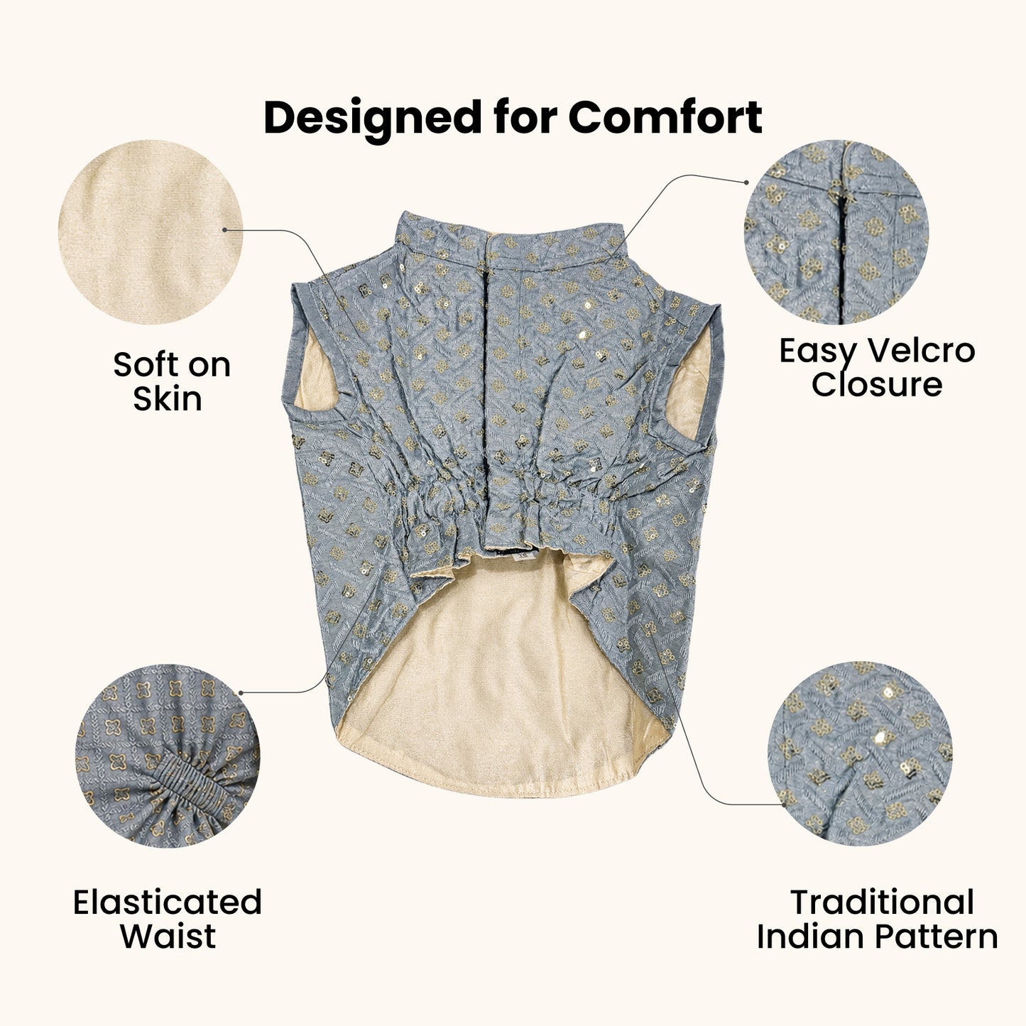 Nootie Dog Kurta - Grey Brocade | Traditional Ethnic Outfit for Weddings, Festivals and Celebrations