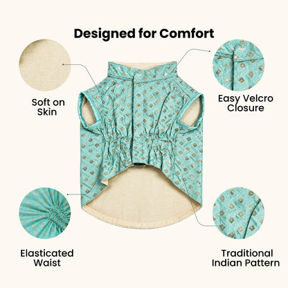 Nootie Dog Kurta - Light Teal Blue Brocade | Traditional Ethnic Outfit for Weddings, Festivals and Celebrations
