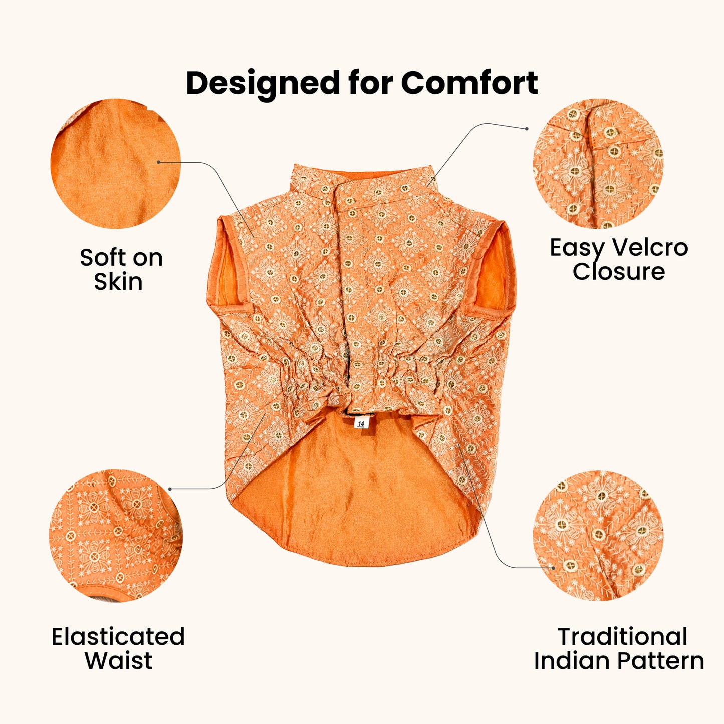 Nootie Dog Kurta - Peach Brocade | Traditional Ethnic Outfit for Weddings, Festivals and Celebrations