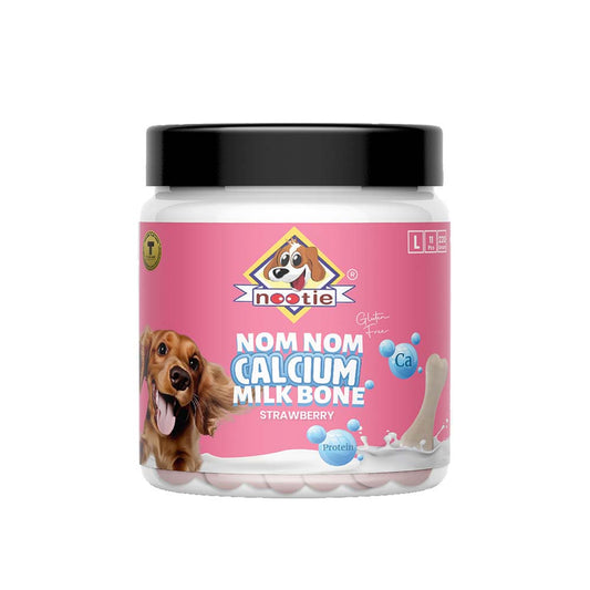 Nootie Nom Nom Calcium Milk Bone – Strawberry Flavour (220g) | Calcium-Rich, Fiber & Collagen Treat for Strong Bones & Teeth