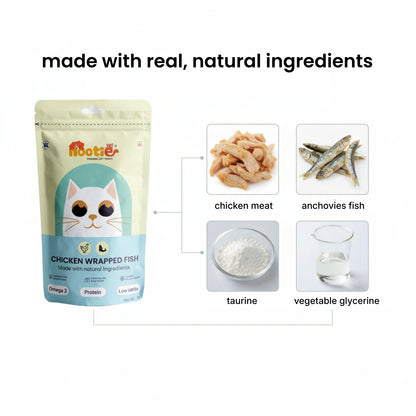 Nooties Premium Cat Treats – Chicken Wrapped Fish, Omega 3 Rich, Natural Ingredients (35g)