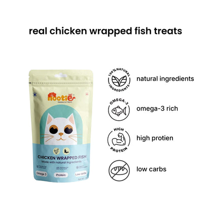 Nooties Premium Cat Treats – Chicken Wrapped Fish, Omega 3 Rich, Natural Ingredients (35g)