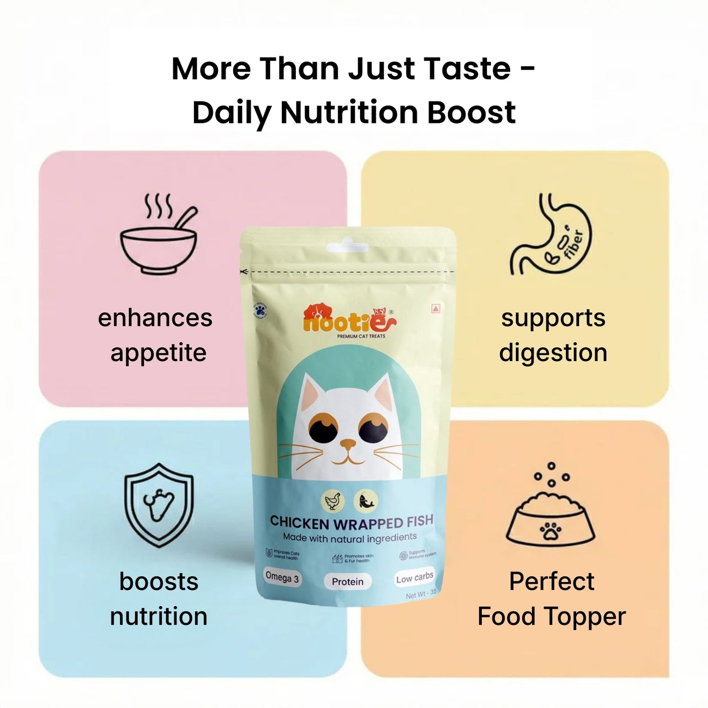 Nooties Premium Cat Treats – Chicken Wrapped Fish, Omega 3 Rich, Natural Ingredients (35g)