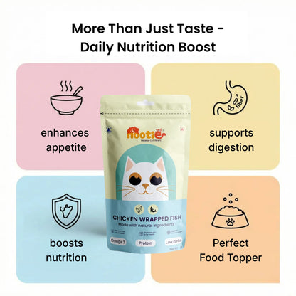 Nooties Premium Cat Treats – Chicken Wrapped Fish, Omega 3 Rich, Natural Ingredients (35g)